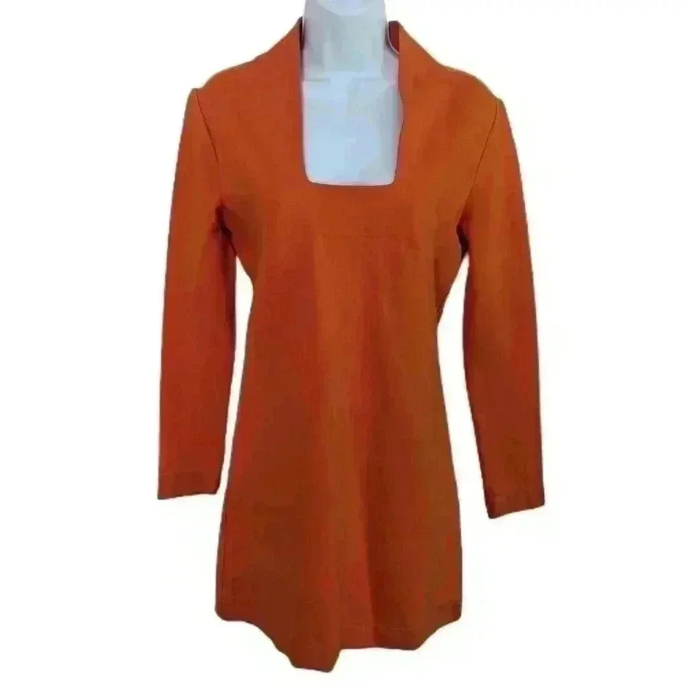 Kate Spade Monday Morning Orange Long Sleeve Sheath Dress Square Neck Size Small